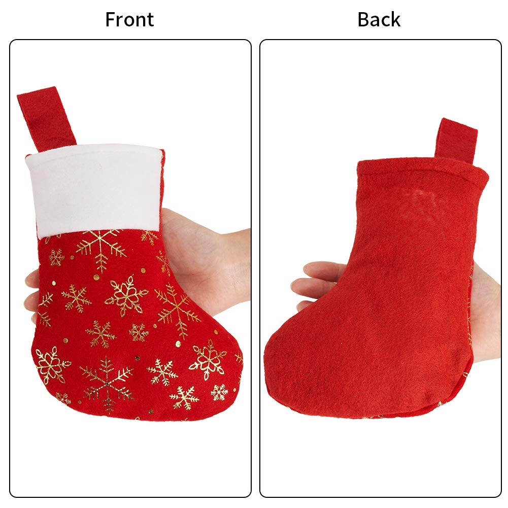 CCINEE 24PCS Christmas Stockings Decoration Snowflakes Stocking Red Fannel Faux Fur Xmas Stockings for Home Decor Fireplace
