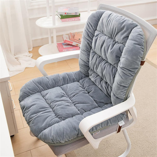 Gujuja Plush Chair Cushion with Ties - Soft Seat Pad Backrest for Dorm, Desk, Rocking Chairs (Light Gray)