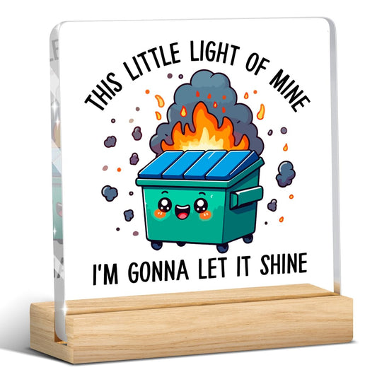 Dumpster Fire Desk Decor, Dumpster Fire Desk Accessories, Funny Office Decor, Coworker Gifts, Inspirational Gifts for Women Men Boss Friend, Acrylic Plaque for Home Office Tabletop Shelf