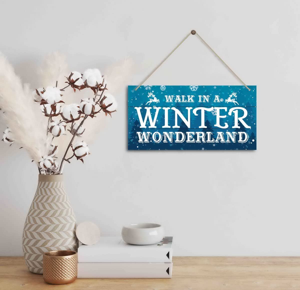 Christmas Door Sign Decor, Walk in a Winter Wonderland, Winter Seasonal Christmas Wall Art Hanging Wooden Sign Merry Xmas Holiday Decorations for Home Outside Indoor