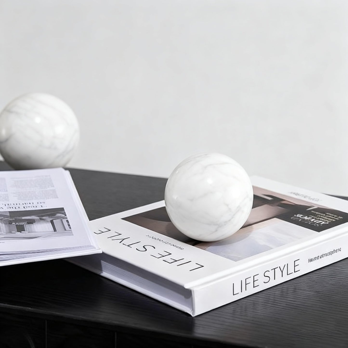 SIRIZEN-DIVING White Natural Marble Decorative Sphere Set, Heavy Solid Stone Balls for Home Decor, Bedroom, Entryway, Hotel, Dining Room Tabletop Display (8cm Diameter)