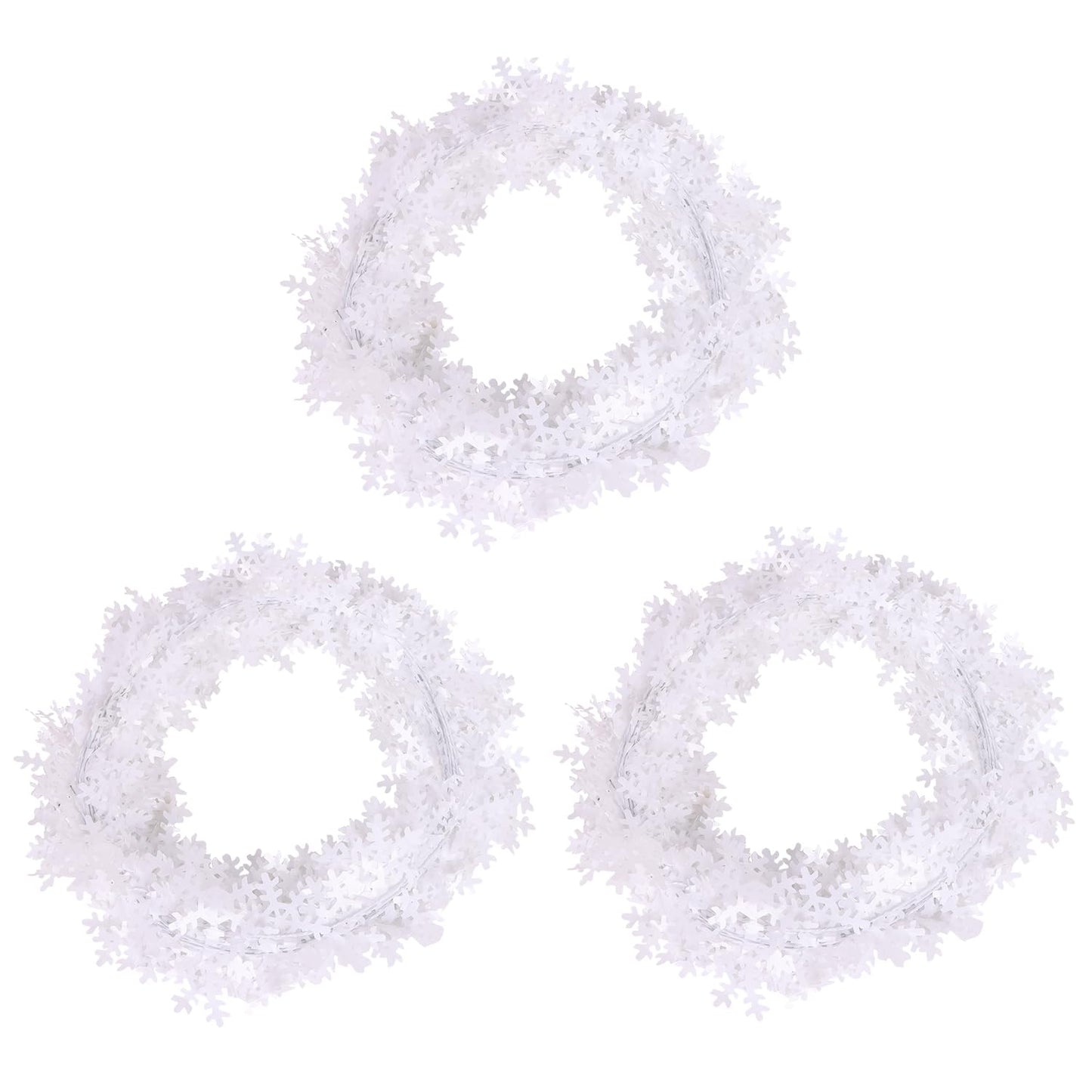 CCINEE 75 Feet Snowflake Wire Garland for Christmas Decoration, White Wired Tinsel Garlands for Xmas Tree Wreath Craft Birthday Winter Wonderland Party Ornaments 3 Roll
