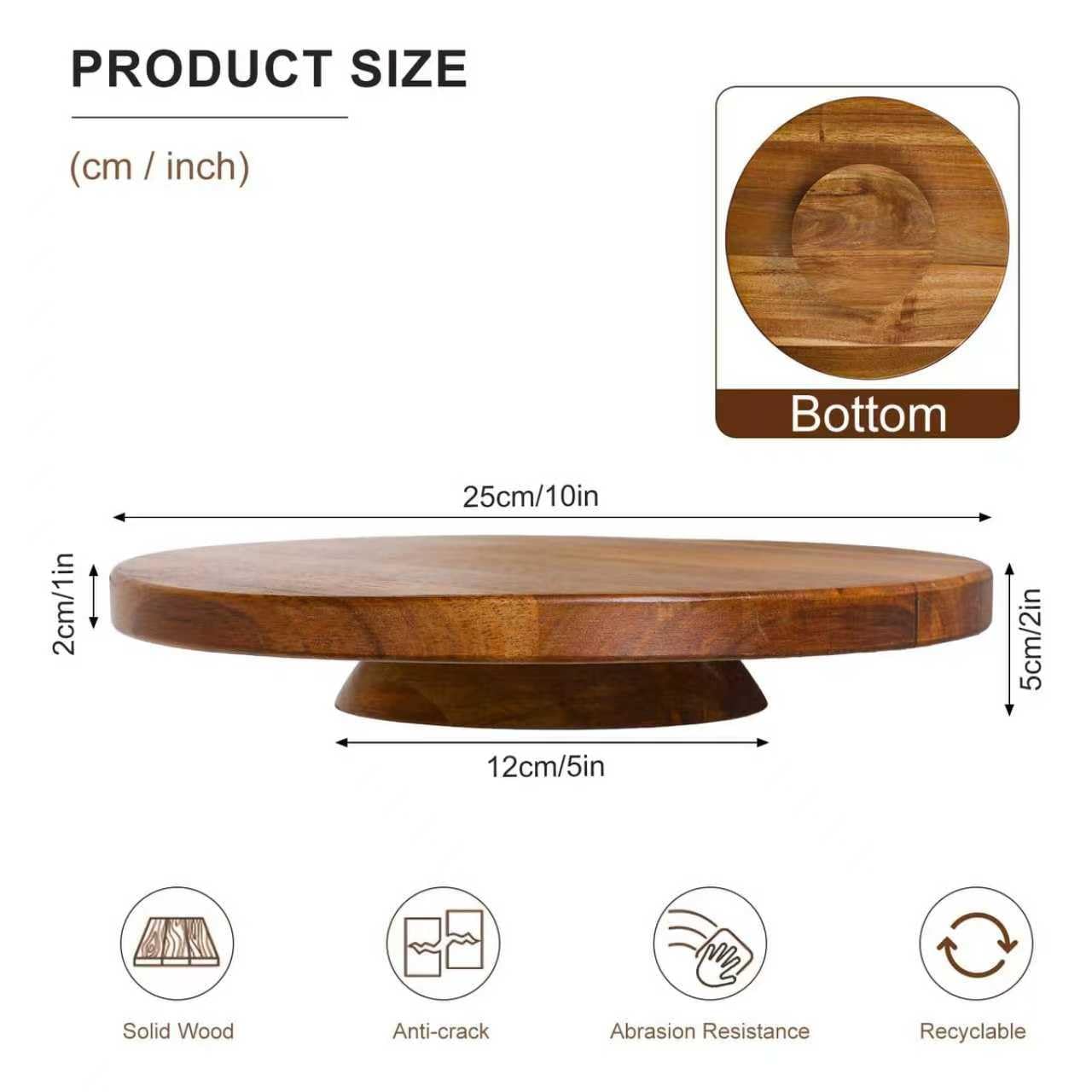 jubilander Wood Cake Stand, Acacia Cake Stand for Wedding Birthday, Wooden Serving Platter for Appetizers and Desserts (10 inch)