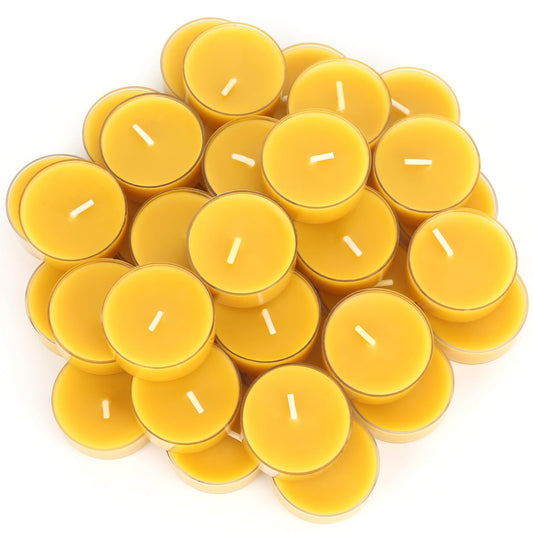 Capaniel 36 Packs Beeswax Tealight Candles- 4 Hour Burn Time Beeswax Candles Burn Evenly and Clean Bees Wax Candles Bulk Smokeless Beeswax Tea Lights for Relaxing Air Purification