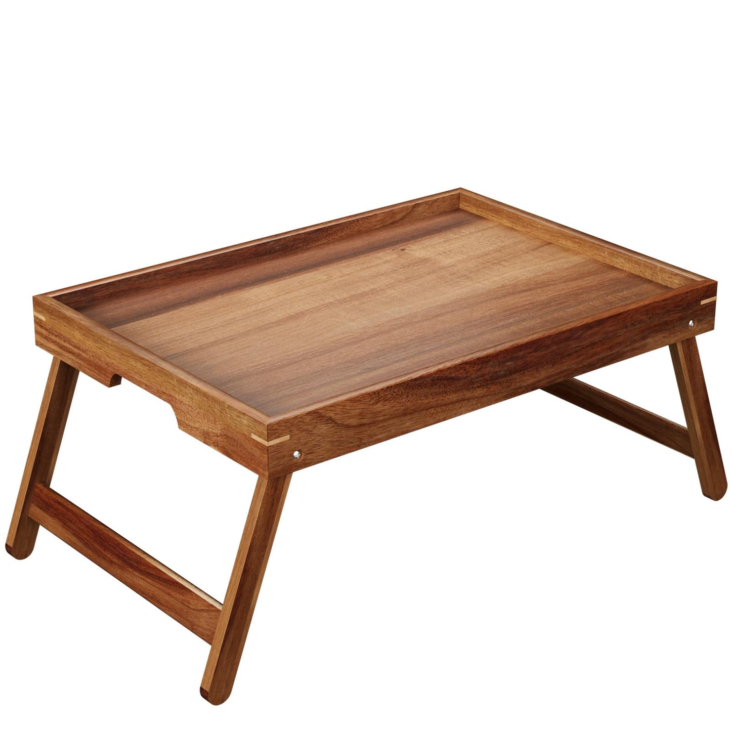 Fibogollo Acacia Wood Bed Tray Table with Folding Legs,Breakfast Trays with Built-in Handles,Serving Tray for Food and Snack,Laptop Trays for Working