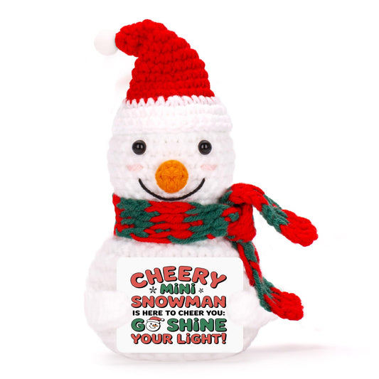 FunisFun Positive Snowman Crochet Doll, Adorable Snowman Christmas Decorations for Xmas Tree Party Favor Holiday Gift (Red)