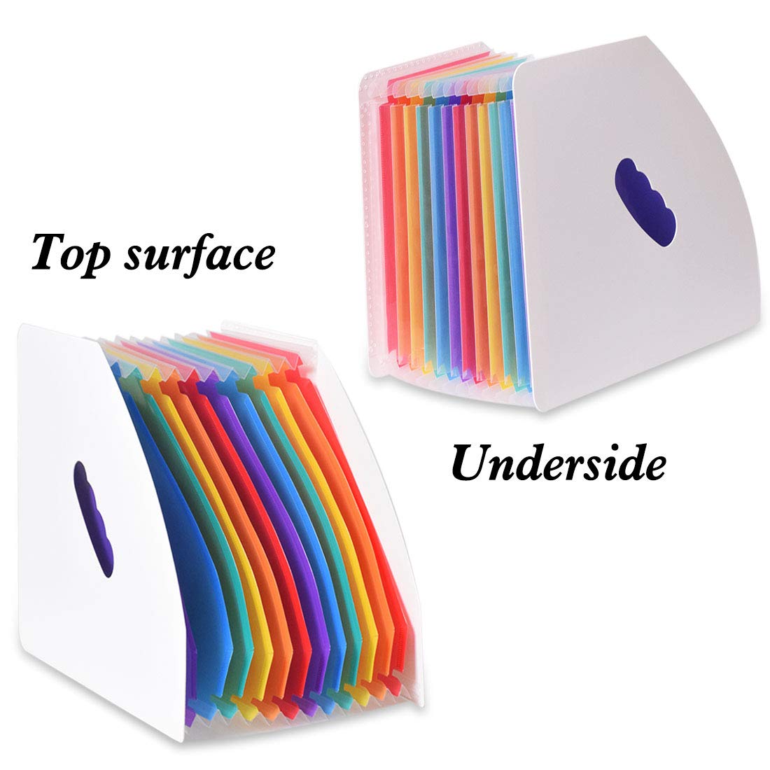 SAYEEC Rainbow Expanding File Holder Standing A4 Vertical Mini Book Organizer Magazine Basket Desktop 13 Pockets Files Folder with Handle for Students Examination Paper Bills Office Study
