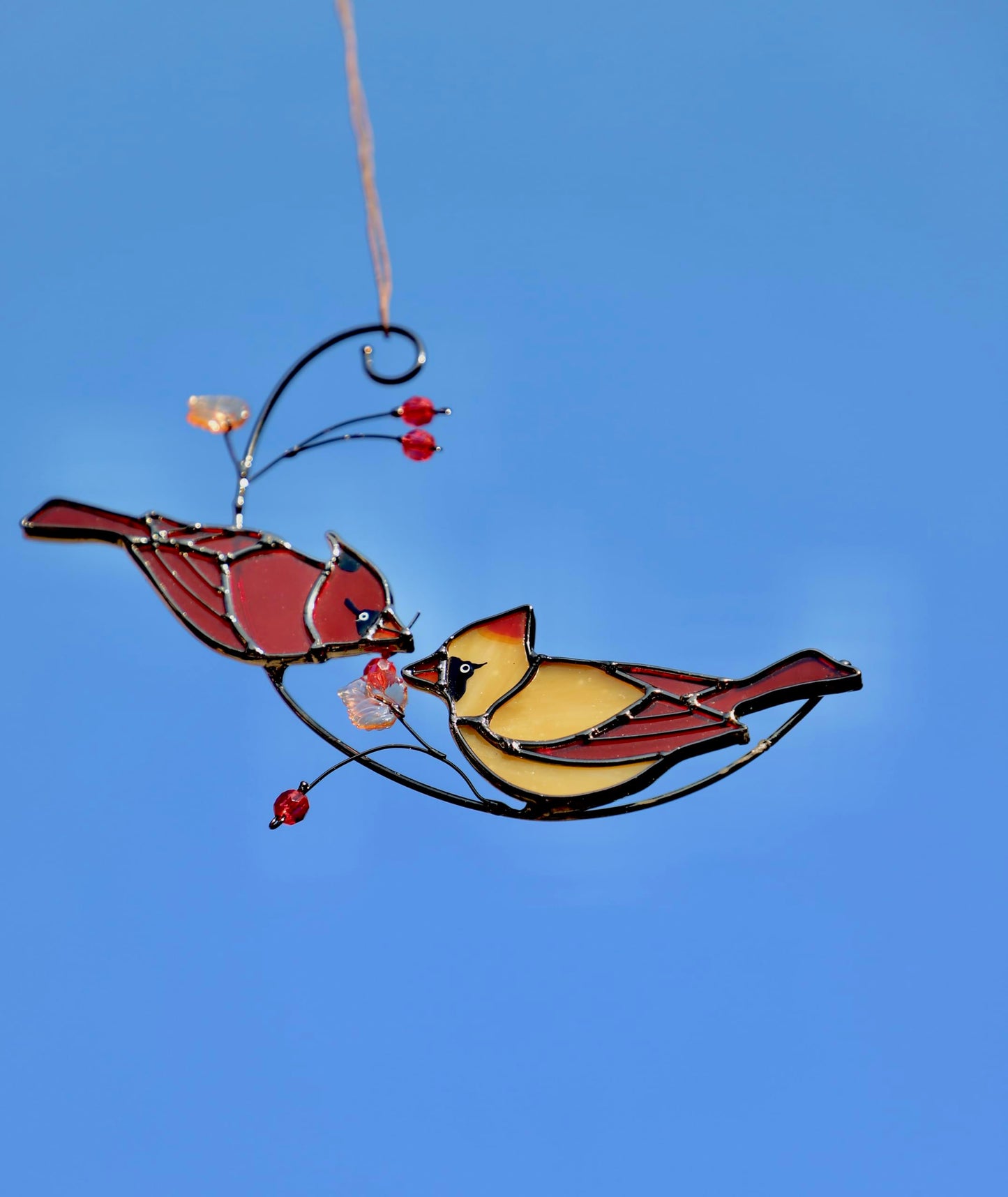 Handmade Cardinal Stained Glass Suncatchers Window Hanging Ornament for Christmas,Memorial Gifts for Women,Red Birds Sun Catcher Decora,Bird Lover Gifts,Real Glass Unique Design