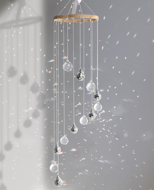 AceList Hanging Disco Ball Decor, Sun Catcher Crystals & Disco, 31.5 inch Handmade Spiral Sparkle Mirror Ball & Light Catcher for Window, and Boho Decor