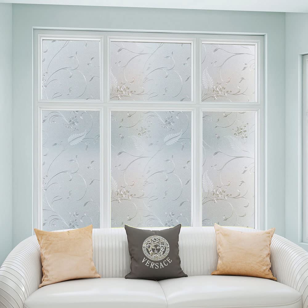 Frosted Privacy Glass Window Film, Vinyl Decorative Window Decals, Static Clings No-Glue Removable Window Film for Home Bathroom Living Room (35.4 x 78.7 inch)