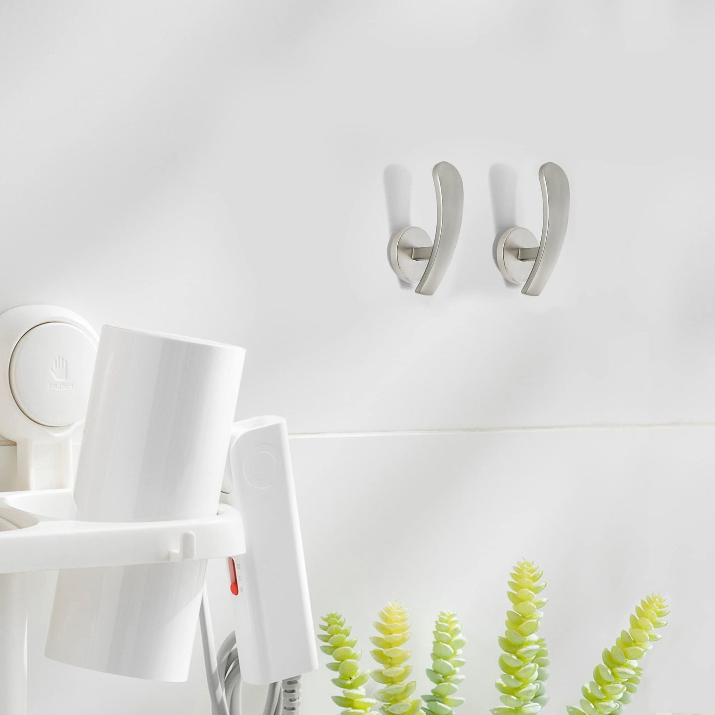HEMOUR Curtain Holdback, 2pcs Wall Mounted Drapery Tiebacks with Screws, Decorative Drapery Metal Hook Wall Hanger, Silver