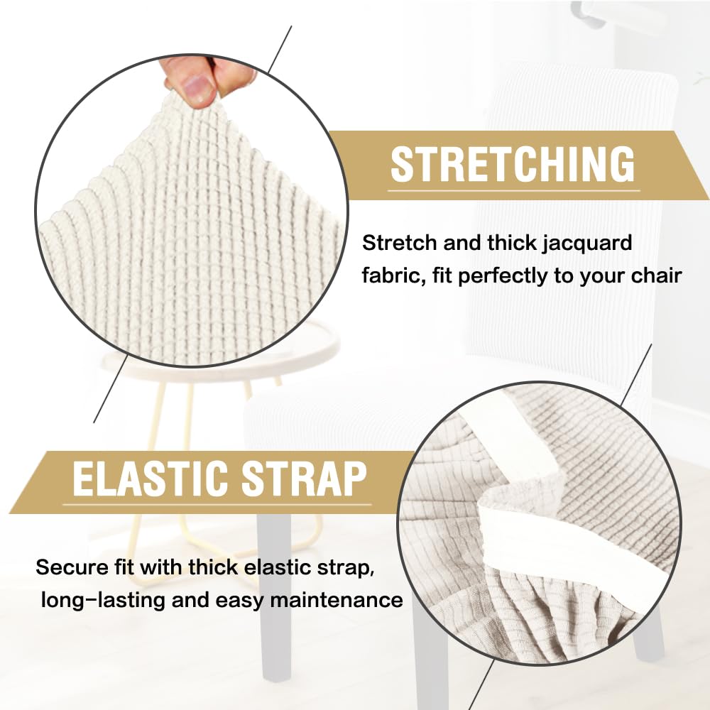 H.VERSAILTEX Stretch Dining Chair Covers Set of 4 Chair Covers for Dining Room Parsons Chair Slipcover Chair Protectors Covers Dining, Feature Textured Checked Jacquard Fabric, Ivory