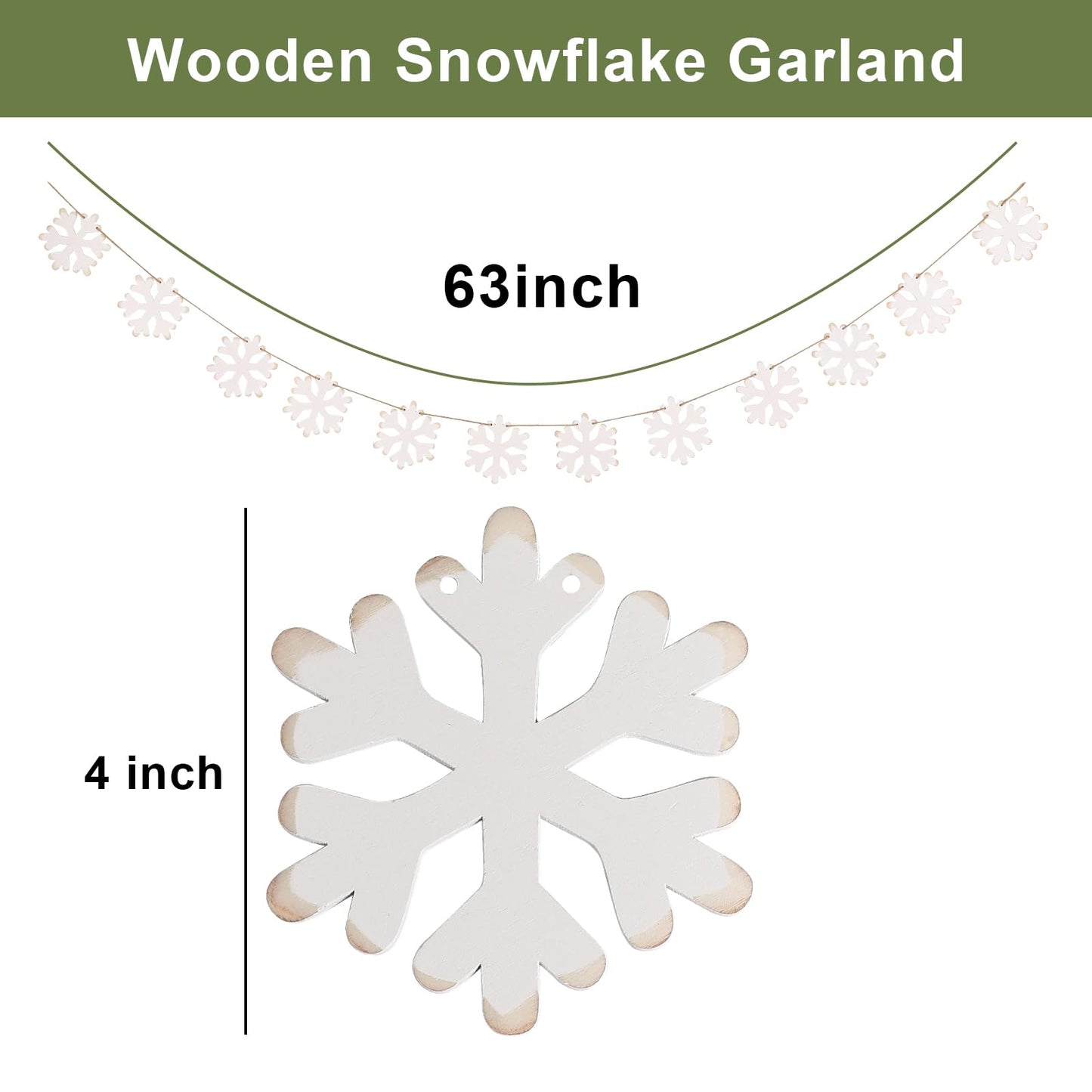 Christmas Decorations- Wooden Snowflake Garland -Rustic Snowflake Xmas Ornaments Banner for Home Party Fireplace Mantle Windows Shelf Wall Decor