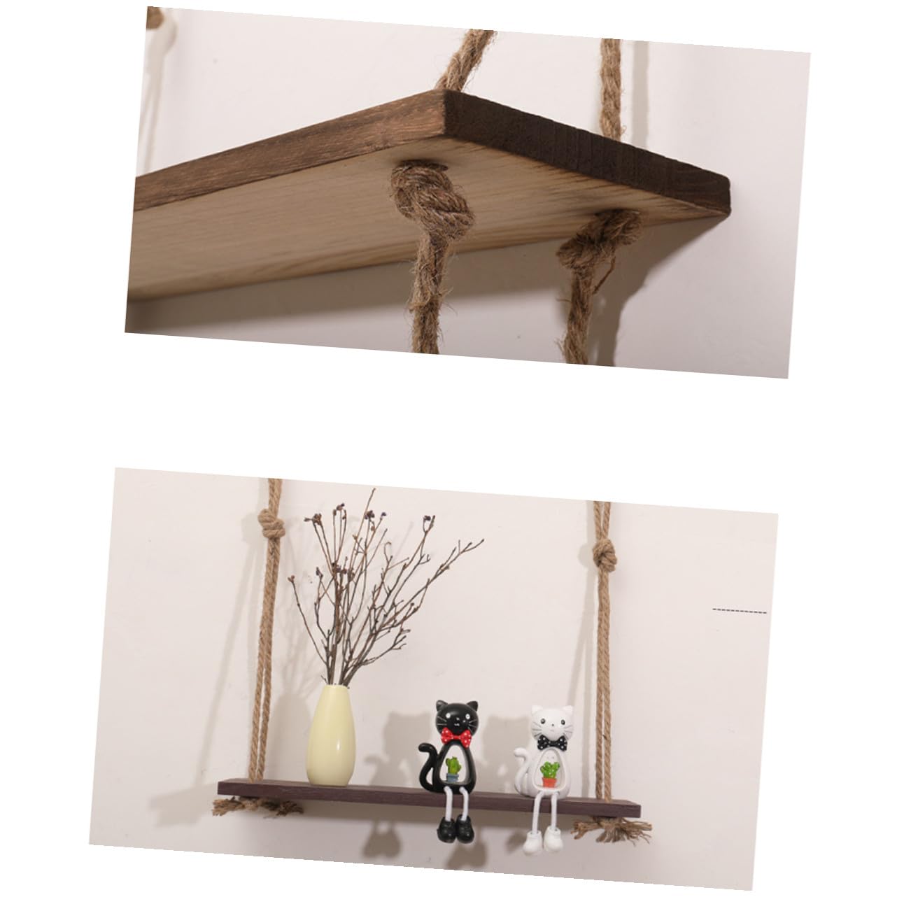 PRETYZOOM 1tier Hanging Shelf Hemp Rope Storage Rack Floating Wall Shelf Jute Rope Organizer