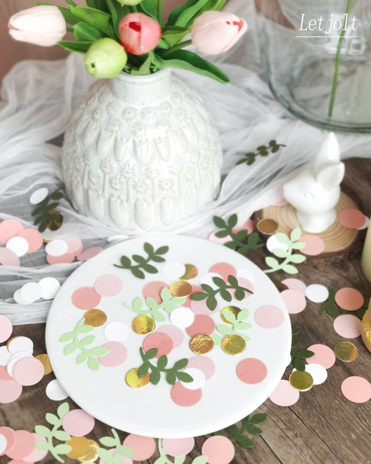 Baby Shower Confetti Greenery Table Decorations Golden Pink Eucalyptus Glitter Green Scatter Flamingo Girls Boho Theme Party Bridal Shower Party Wedding Nursery Decor Supplies 210 Pcs