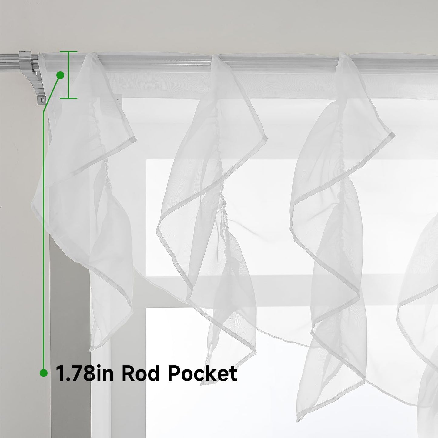 PearAge Ruffled Voile Semi Sheer Curtain Valance, Kitchen Living Room Shabby Chic Ruffle Valance Curtains, Girls Daughters Bedroom Cascade Window Valance 52x26 Inches (White-Triangle)