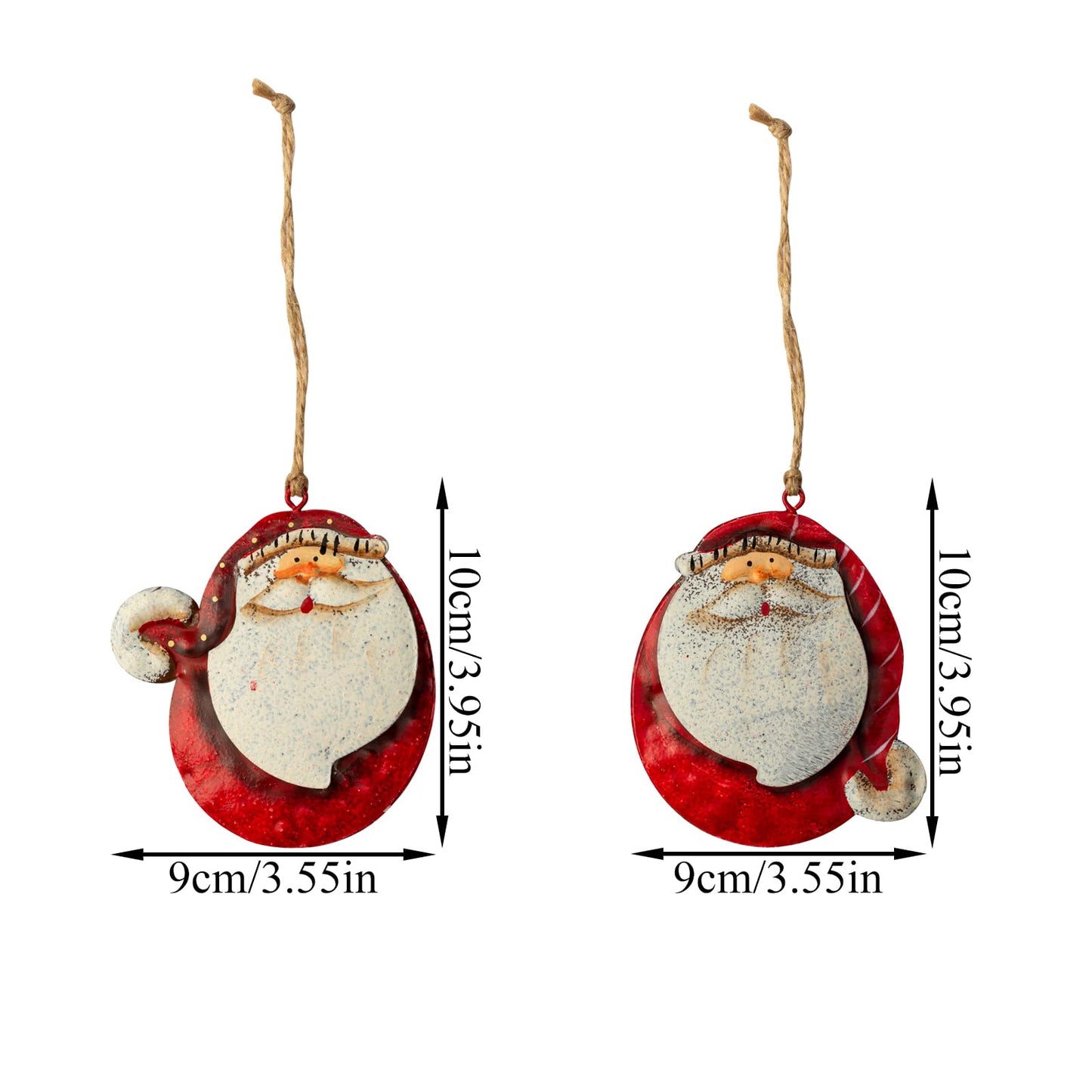 Crafjie 5 Pack Rustic Metal Double-Sided Christmas Tree Ornaments Tin Santa Snowman Decorations Hanging Pendants Ornaments Christmas Hanging Ornament Xmas Holiday Decor