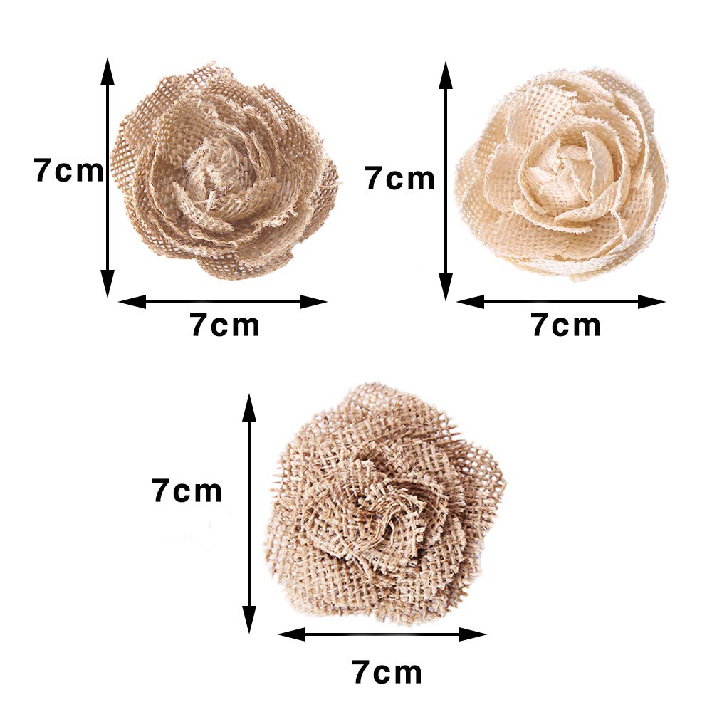 CCINEE Natural Burlap Flowers Assorted Handmade Burlap Rose for Wedding Decoration and Floral Crafts Making, Pack of 18