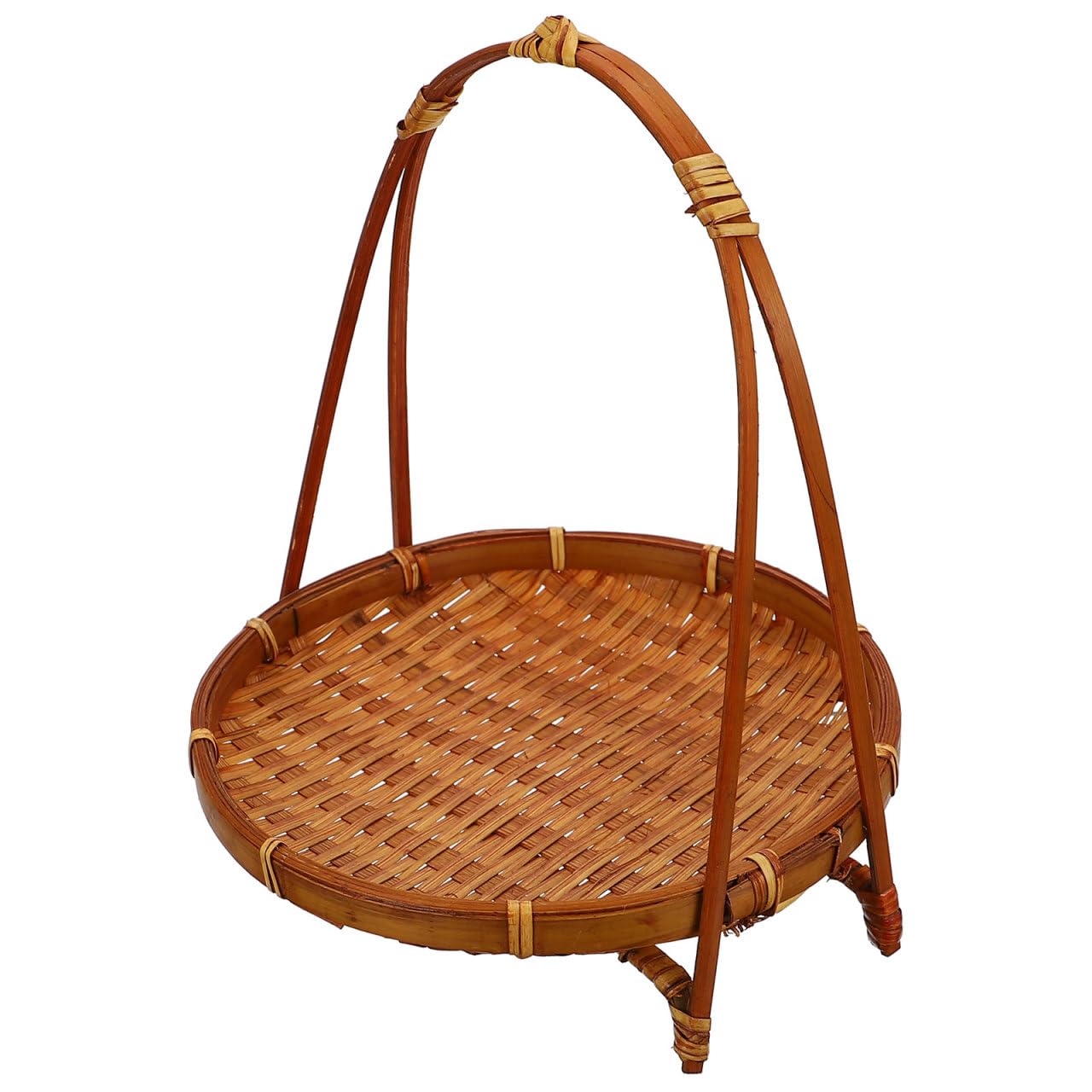 LABRIMP Bamboo Woven Basket with Handle 8.66X7.48X7.48In Rustic Snack Stand Fruit Dessert Organizer for Kitchen Countertop Storage and Party Display