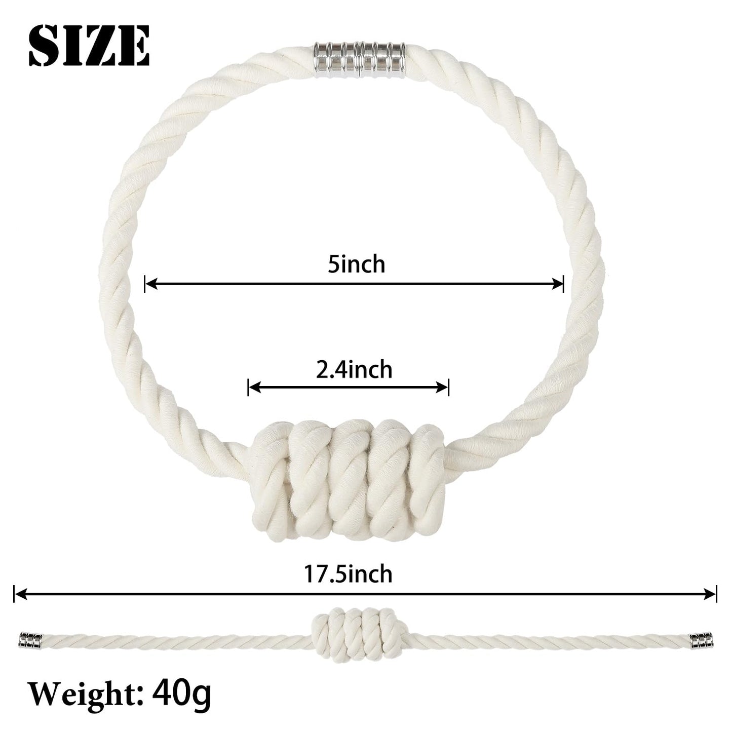 BEL AVENIR Magnetic Cotton Curtain Tiebacks, Decorative Drapery Holdbacks Modern Woven Tie-Backs with Exquisite Knot (Cotton, 2 Pack)