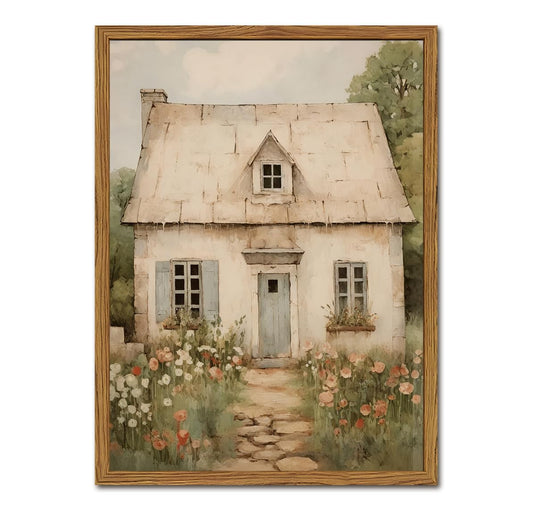 Vintage French Country Wall Art, Modern Farmhouse Wall Decor Painting, Rustic Cottage House Poster Canvas Prints Countryside Landscape Artwork for Bedroom Living Room 12x16 inch Wood Framed