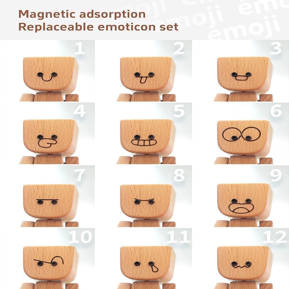 Froklic Shaking Wooden Man,Shaking Wooden Man Figurine with 12 Magnetic Expressions,Funny Dashboard Figurine,Handmade Wobble Doll for Car Accessories and Desk Decoration