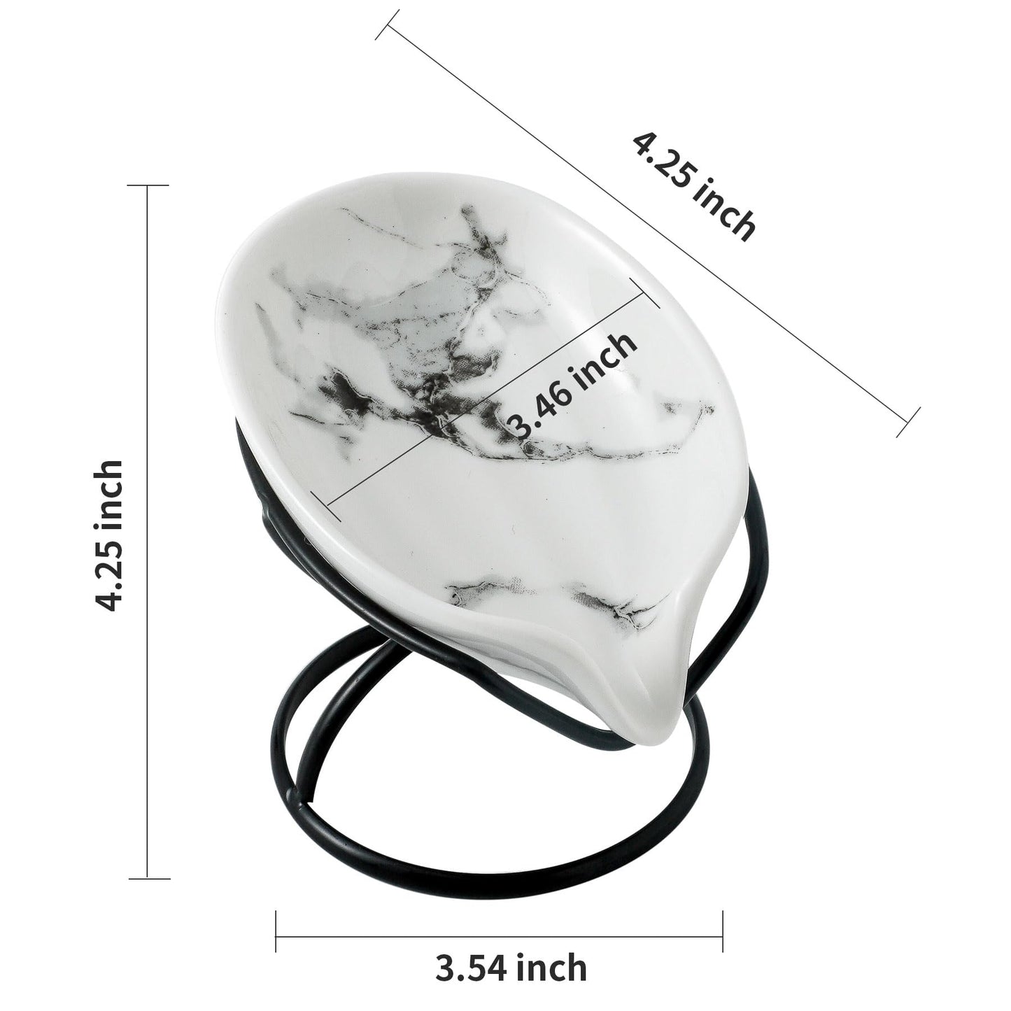 Dobbyby Leaf-Shaped Soap Dish – Premium Ceramic Soap Bar Holder with Self-Drainage System – Bar Soap Holder for Shower, Bathroom Sink, Kitchen – Waterfall Soap Dish with Stainless Steel Stand (Black)
