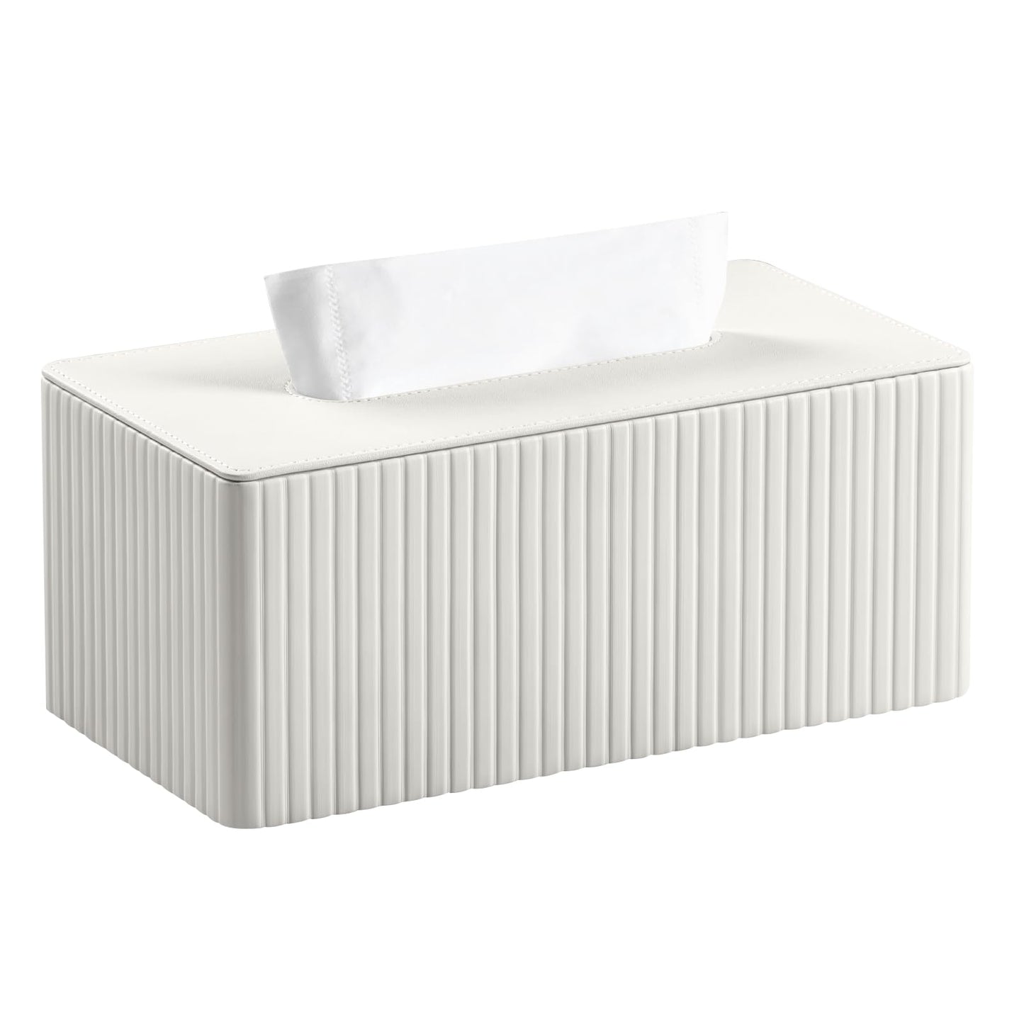 MEIBOOCH PU Leather Tissue Box Cover for up to 3.9" High Boxes, Rectangle Tissue Box Holder for Bathroom Bedroom Living Room Office (Ivory)