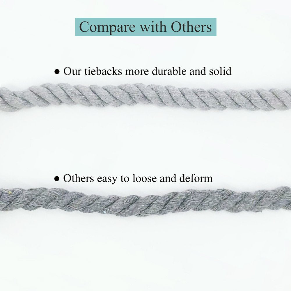 JQWUPUP 4 Pack Rustic Curtain Tiebacks - Decorative Outdoor Drape Drapery Holdbacks Holders - Hand Knitting Cotton Rope Curtain Tie Backs for Sheer and Blackout Curtain (Set of 4, Grey)