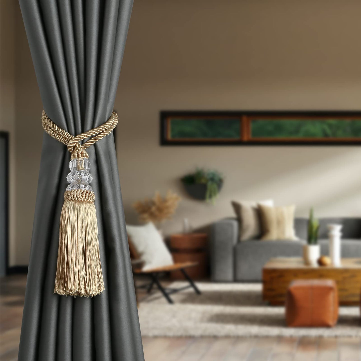 HedongHexi Curtain Tiebacks with Tassel, Outdoor Elegant Decorative Curtain Holdback,Modern Rope Window Curtain Ties Backs for Draperies 2 Pack (2, Gold)