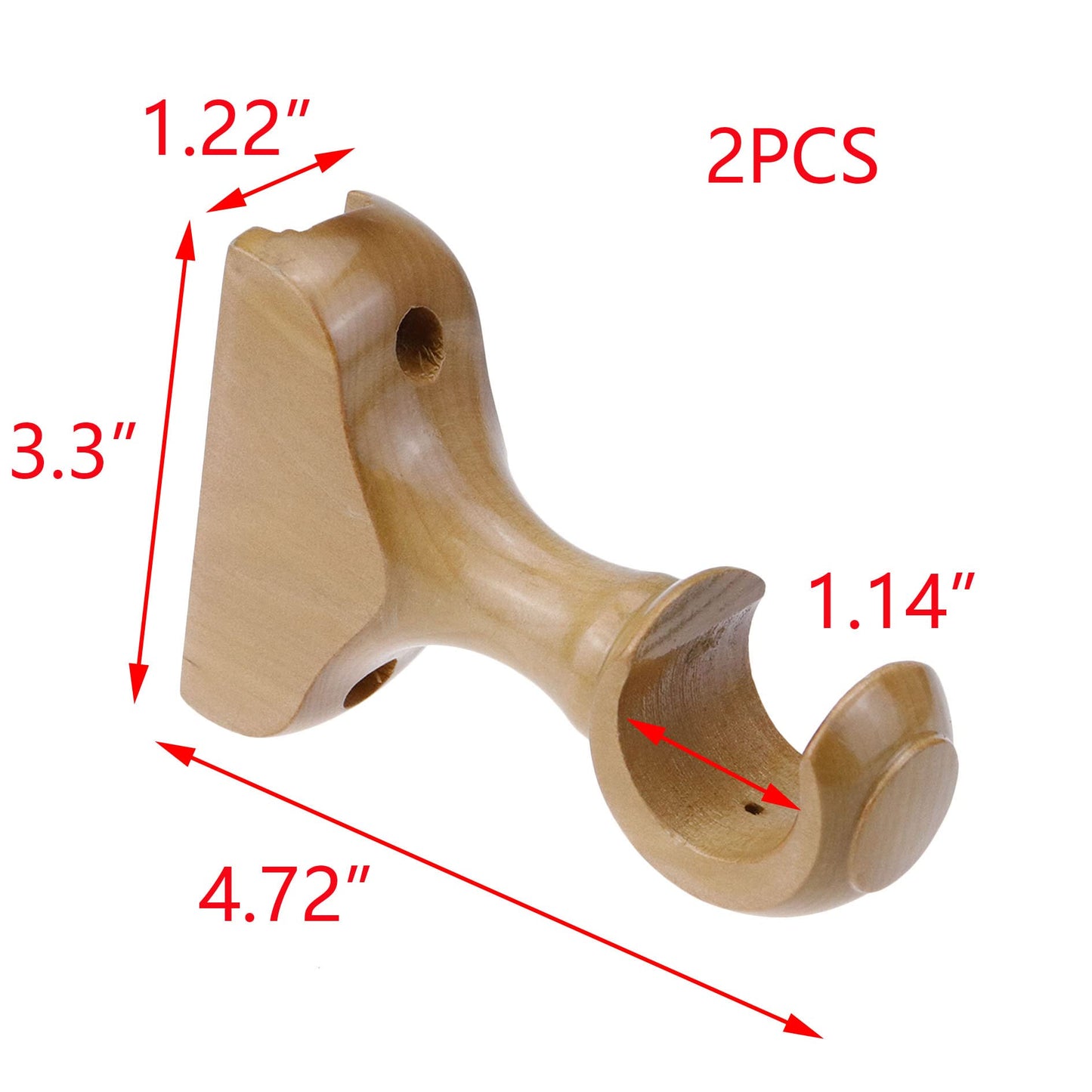 T Tulead Curtain Rod Bracket Wooden Rod Brackets Drapery Curtain Single Bracket Inner Dia: 29mm/1.14", Pack of 2 (Wood Color)