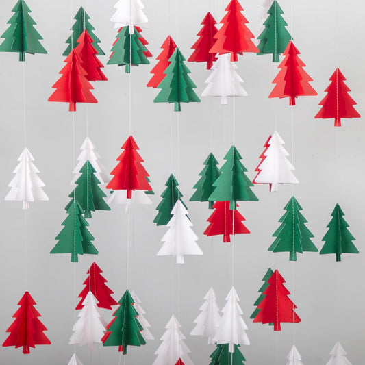 Red White Green Christmas Decorations - 2Pcs 3D Christmas Tree Paper Streamers Party Banner Garland Hanging Decor