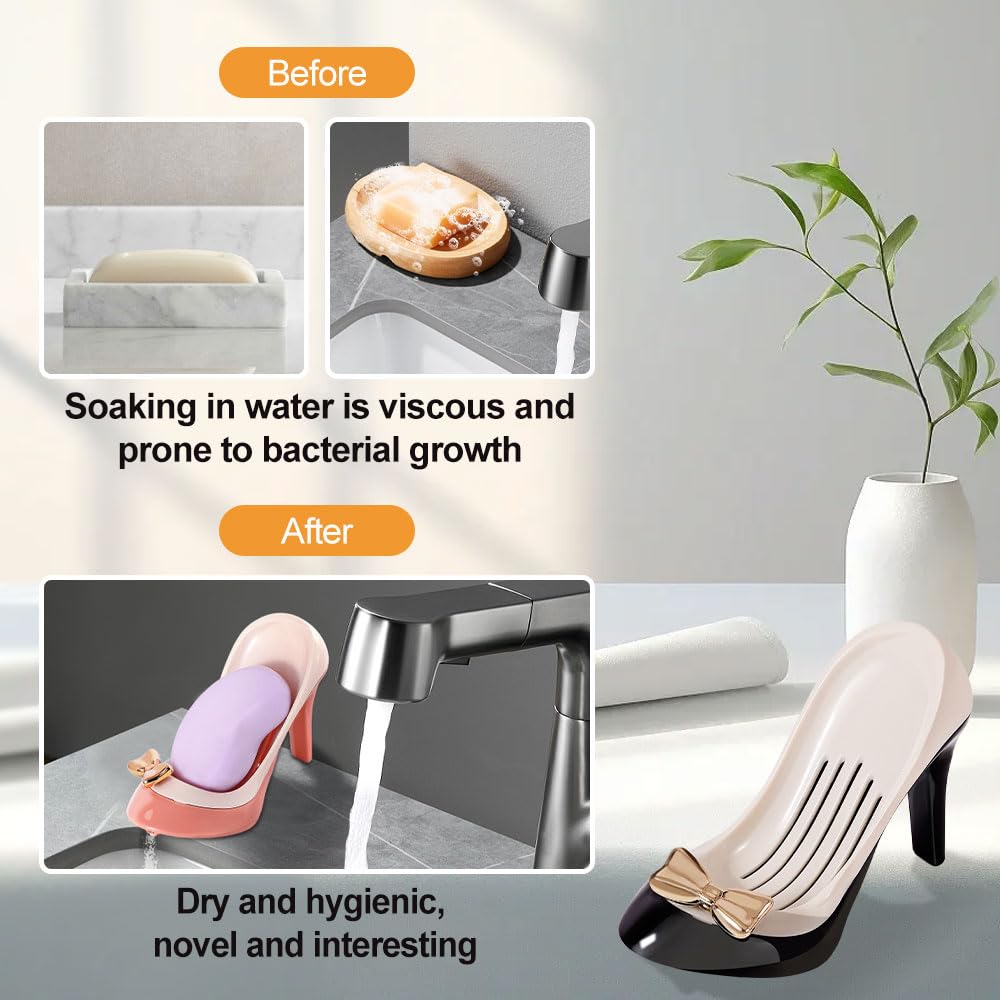 Cute High Heels Plastic Soap Holders, Shower Foam Soap Holder Dish for Bar Soap Rack, Sponge Holder for Kitchen, Sink Hand Soap Holder for Bathroom (Green)