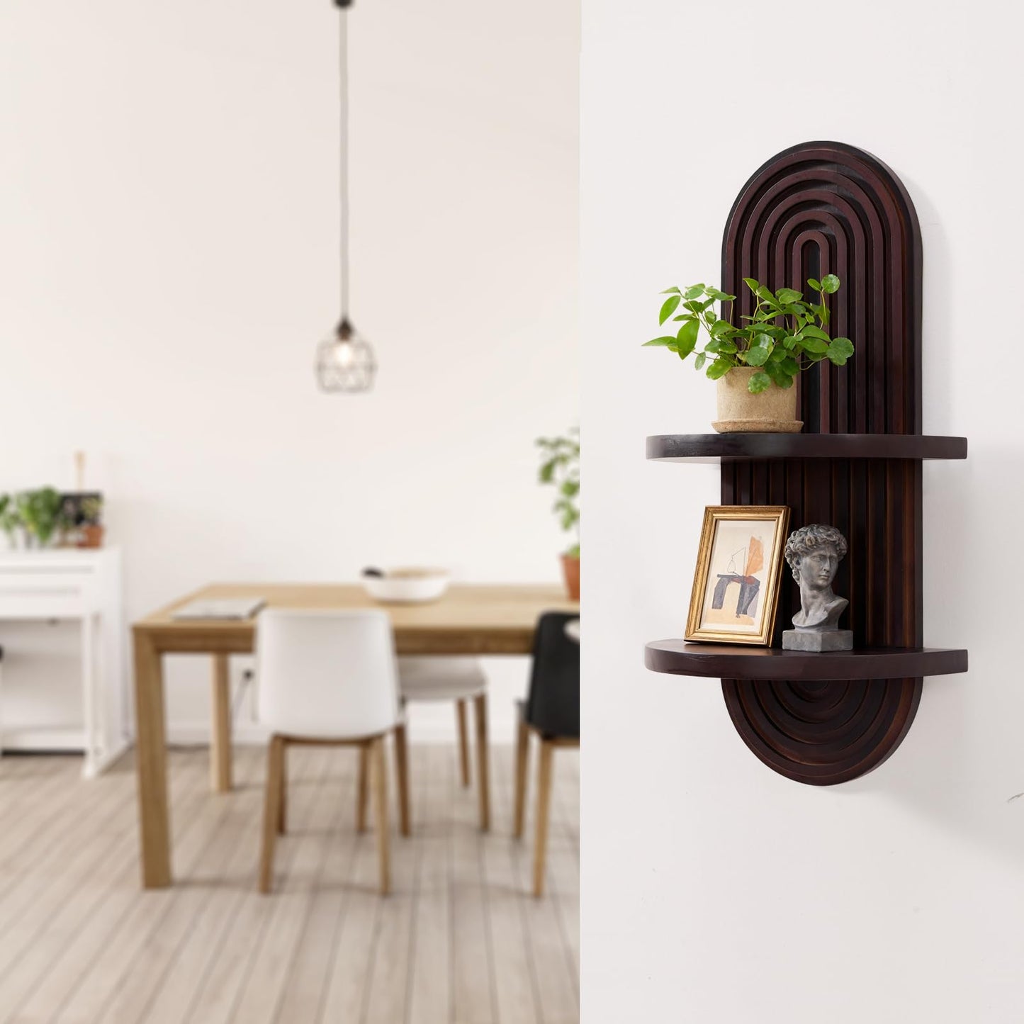 SweetSage Boho Wall Shelf with Arched Wood Design Mid-Century Rainbow Decor Floating Shelves for Home Bedroom Living Room Nursery Office 22 x 11.8 Inches Dark Brown