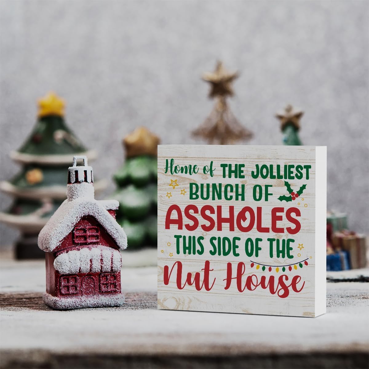 Christmas PVC Desktop Decorative Signs & Plaques, Ideal for Birthday, Housewarming, Thanksgiving Holiday Gifts, Adds A Festive Touch To Any Home or Office Decor (Red and green letters)