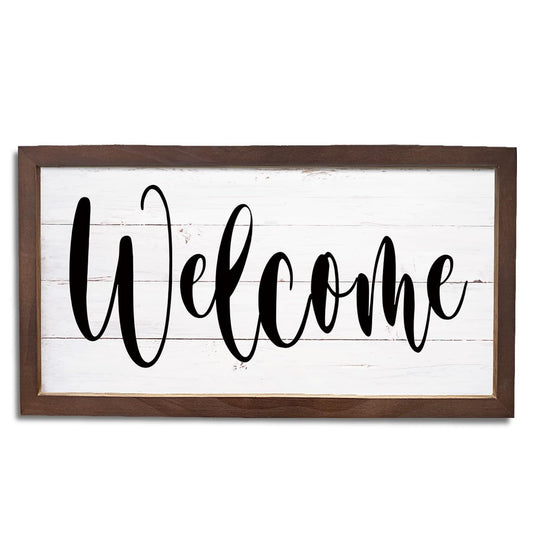 Welcome Signs, Front Door Wall Decor, Farmhouse Home Decors for Indoor Outdoor, Welcome Decoration for Wall, Rustic Hanging Decors, Wooden Framed Hanging Decor 15×7.5×0.3 inches