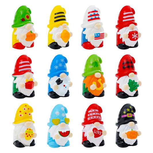 gndwhicape 12 Pieces Miniature Plastic Figurines Set, Holiday Gnomes Collection, Multi-Color Seasonal Decorative Statues for Fairy Garden, Terrarium, Plant Pots, Micro Landscape Decor