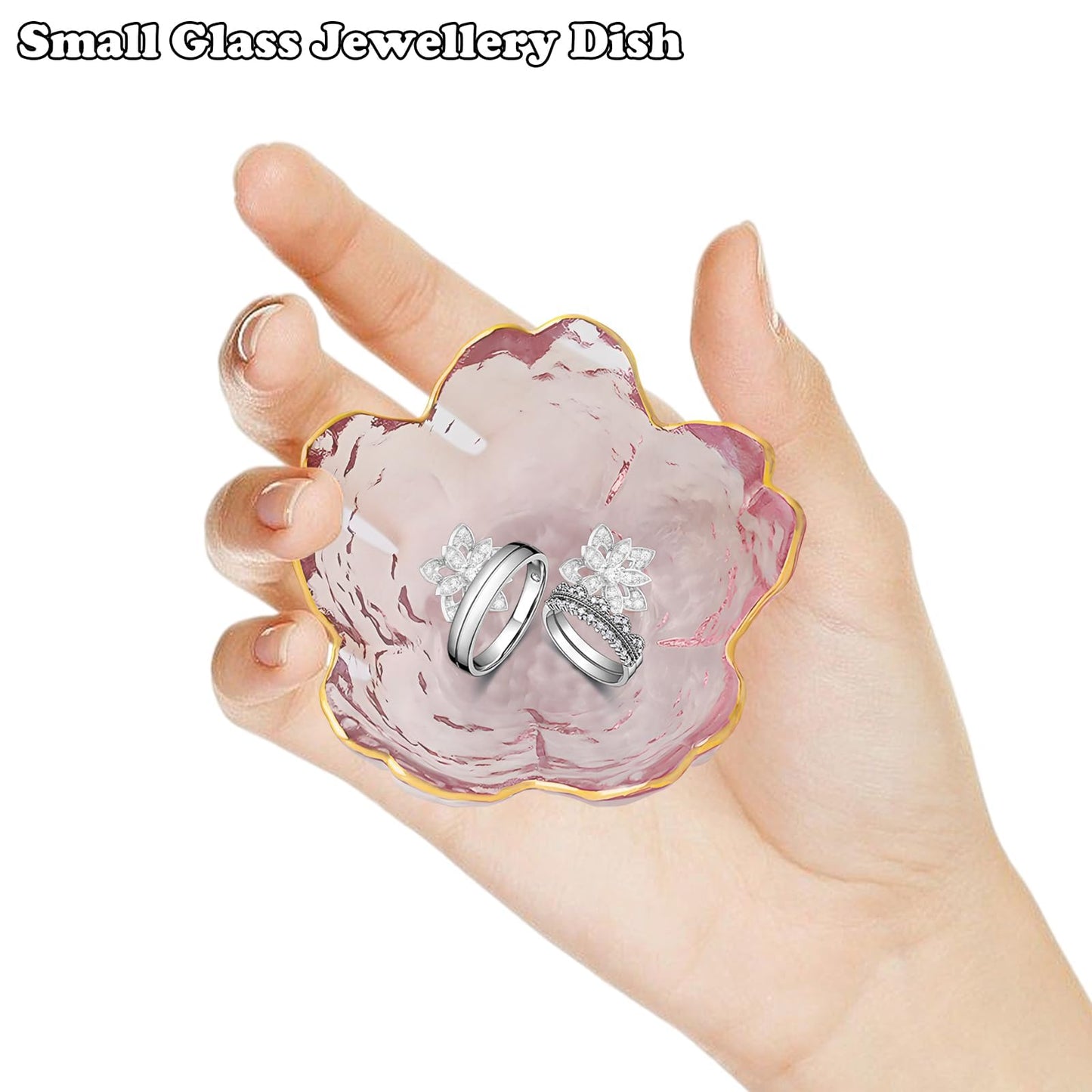 Flower Ring Dish Small Modern Accent Tray Ring Bowl Glass Pink Crystal Small Ring Dish Holder Dish Trinket Bowl, Jewelry Bowl Nightstand Decor Plate Vanity, Ring Dish for Necklaces Keys Gift Women