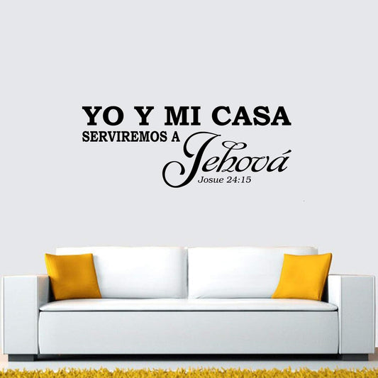 AnFigure Yo Y Mi Casa Serviremos A Jehová, Bible Verse Wall Decal, Living Room Quotes Scripture Christian Prayer Religious Faith Jesus God Bedroom Positive Home Art Decor Vinyl Stickers Espanol 23"x9"
