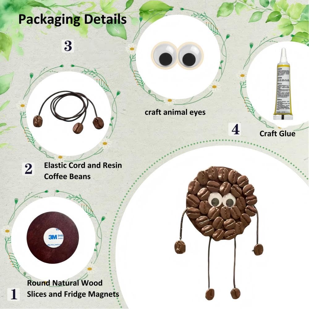 DIY Craft Kit-Eco-Friendly Coffee Bean Cartoon Fridge Magnets - Handmade Wooden Magnetic Decor for Coffee Nooks, Home & Café (Adult-Oriented)