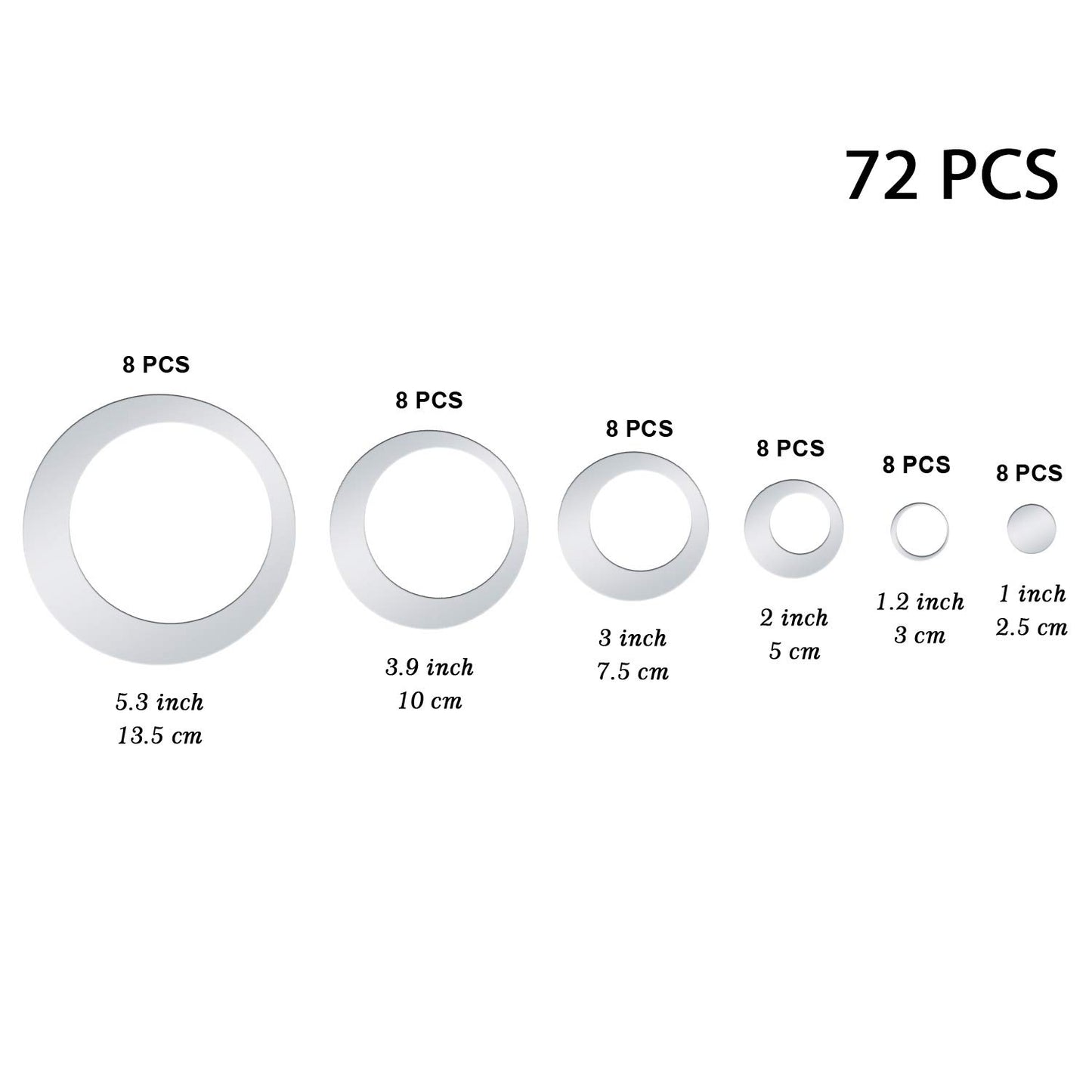 Shappy 72 Pieces Removable Round Mirror Wall Decal Circle Wall Mirror Stickers Silver Acrylic Decals for Living Room Bedroom Home Wedding Office Home Decor, 2.5-13.5 cm