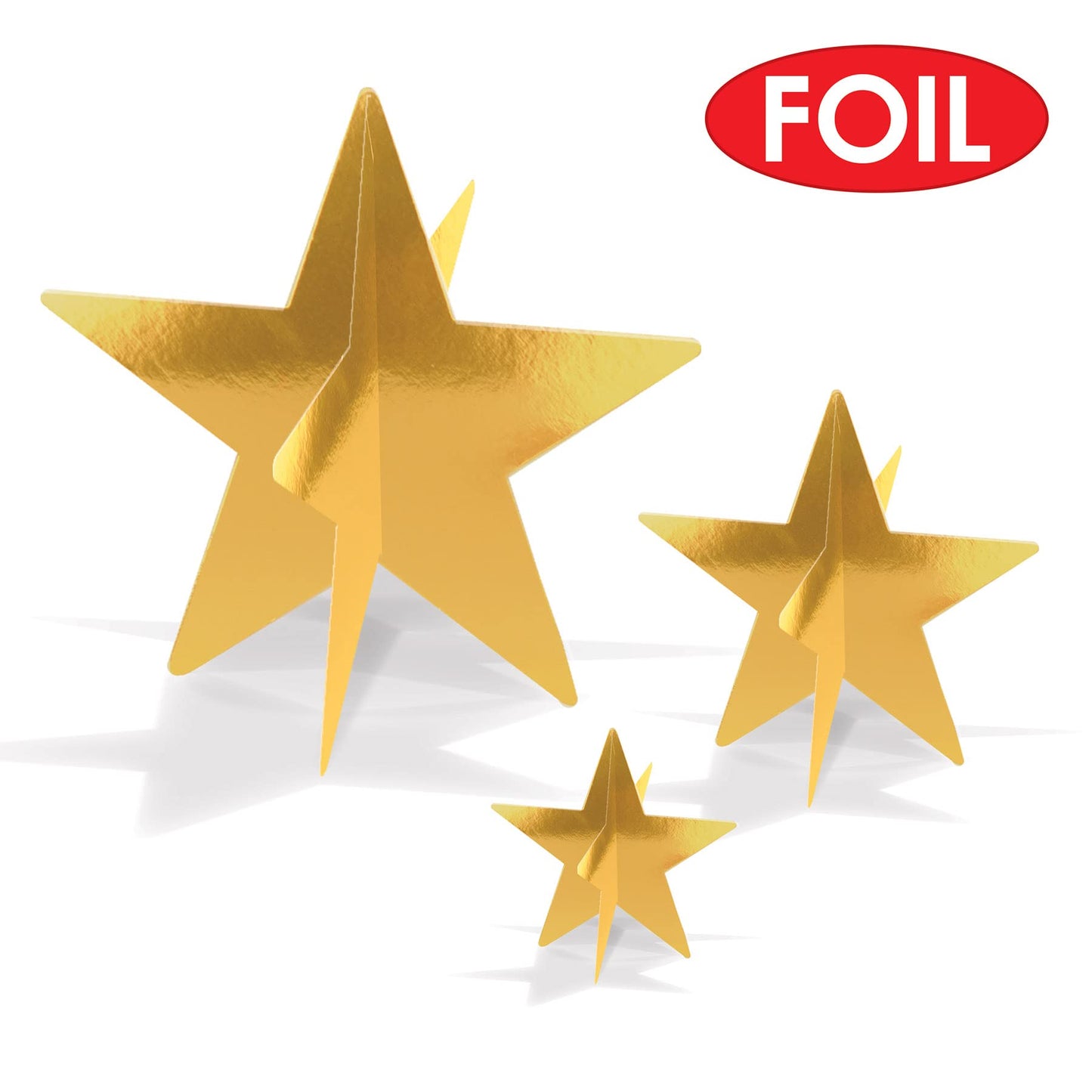 Beistle Gold 3-D Foil Star Centerpieces, 9-Count – Metallic Starry Table Decorations in 3 Sizes for New Year’s Eve, Awards Night, Graduation, Hollywood Party, Anniversary and Celebration Events