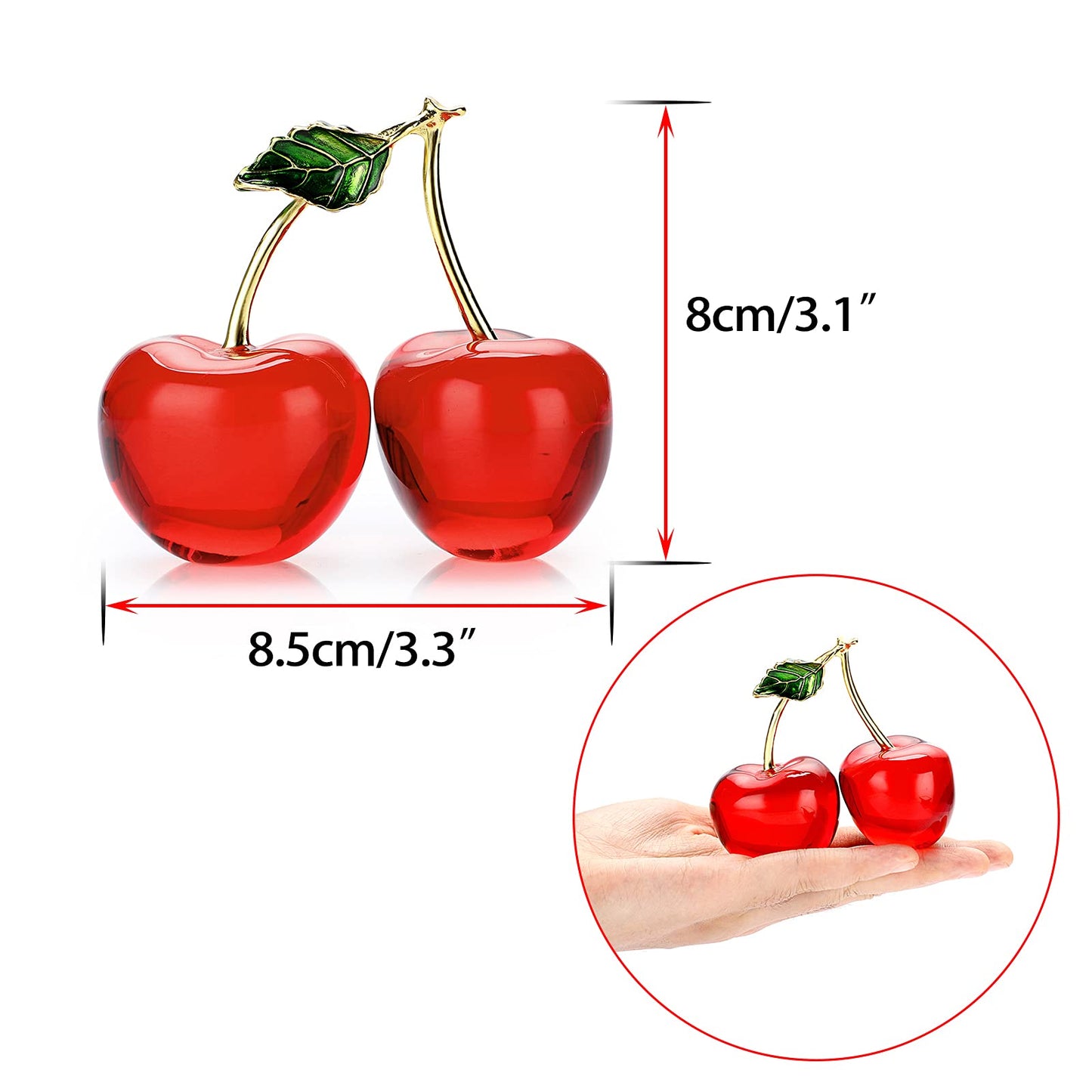 BTSKY Crystal Cherry Figurine Glass Fruit Status Paperweight Tabletop Centerpiece Collectible Art Table Home Decor Ornament Christmas Wedding Birthday Decoration Gift