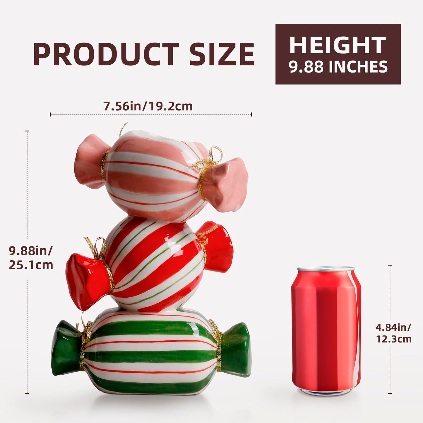 DIF DECO Unique Ceramic Vase,Candy Shape Aesthetic Vase Cute Christmas Decorative Flower Vase 9.88 Inch Modern Funny Vase for Home/Holiday/Weddings/Party Table Flower Decor