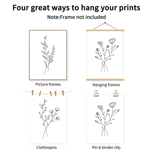 Baccone Flower Line Wall Art Set of 3 Botanical Canvas Wall Decor Floral Minimalist Wall Art Abstract Plant Pictures Flower Line Prints Black White Floral Artwork for Room Bedroom 12x16 Inch Unframed