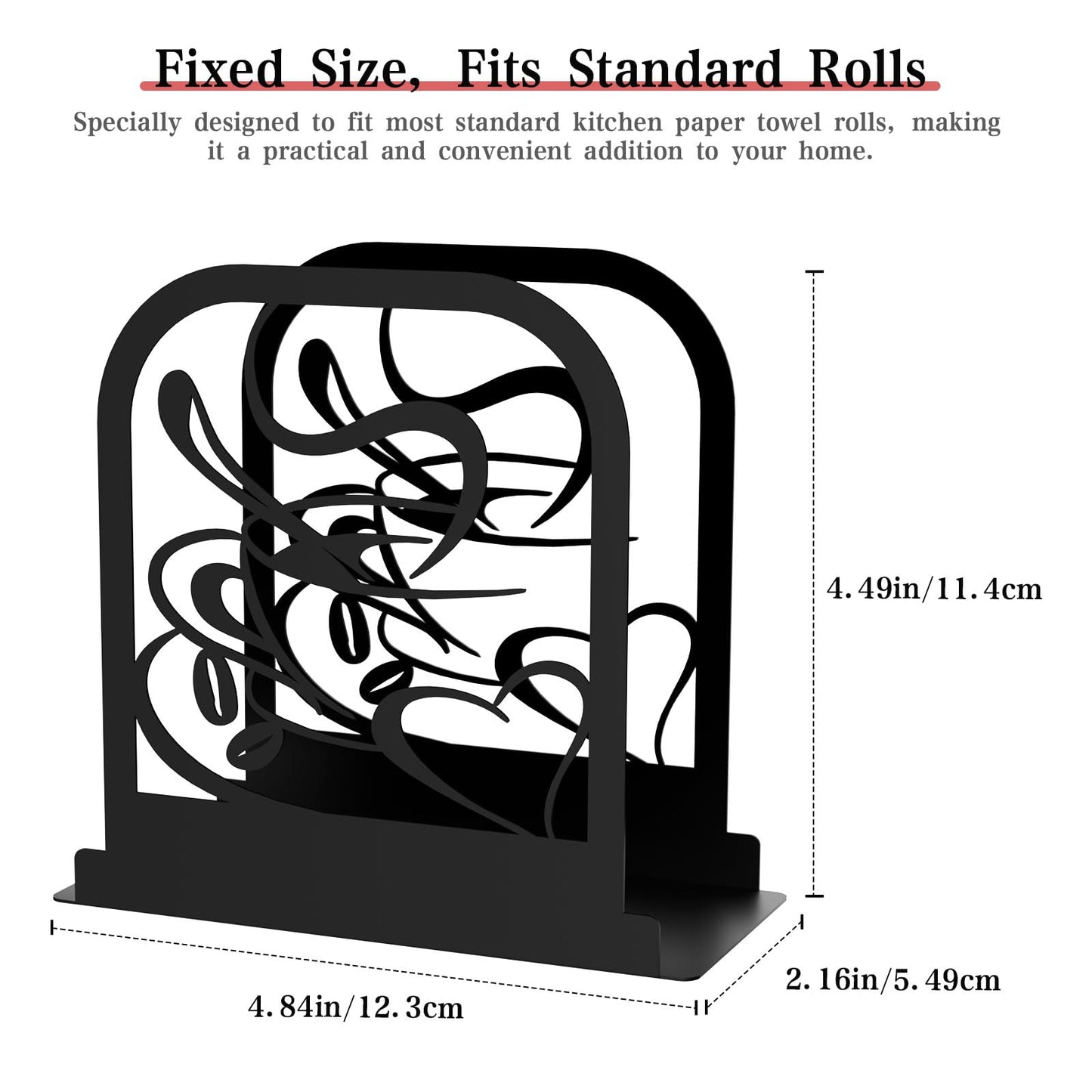 Modern Standing Napkin Holder for table, Black Metal Napkin Dispenser, Coffee time Theme Style Napkin Holder, Suitable for Kitchen, Coffee Shop, Dining Room