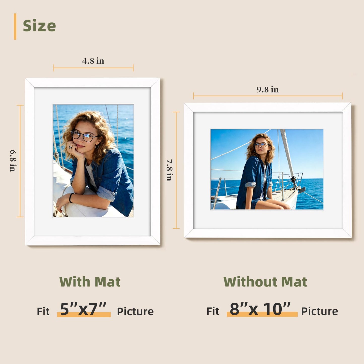 HappyHapi 8x10 Picture Frame Set of 6, 8x10 White Picture Frame Display Pictures 5x7 with Mat or 8x10 Without Mat. Wall Hanging Photo Frame or Tabletop Display Gallery Frame (White)