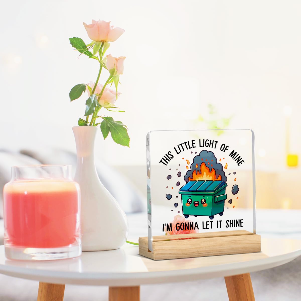 Dumpster Fire Desk Decor, Dumpster Fire Desk Accessories, Funny Office Decor, Coworker Gifts, Inspirational Gifts for Women Men Boss Friend, Acrylic Plaque for Home Office Tabletop Shelf