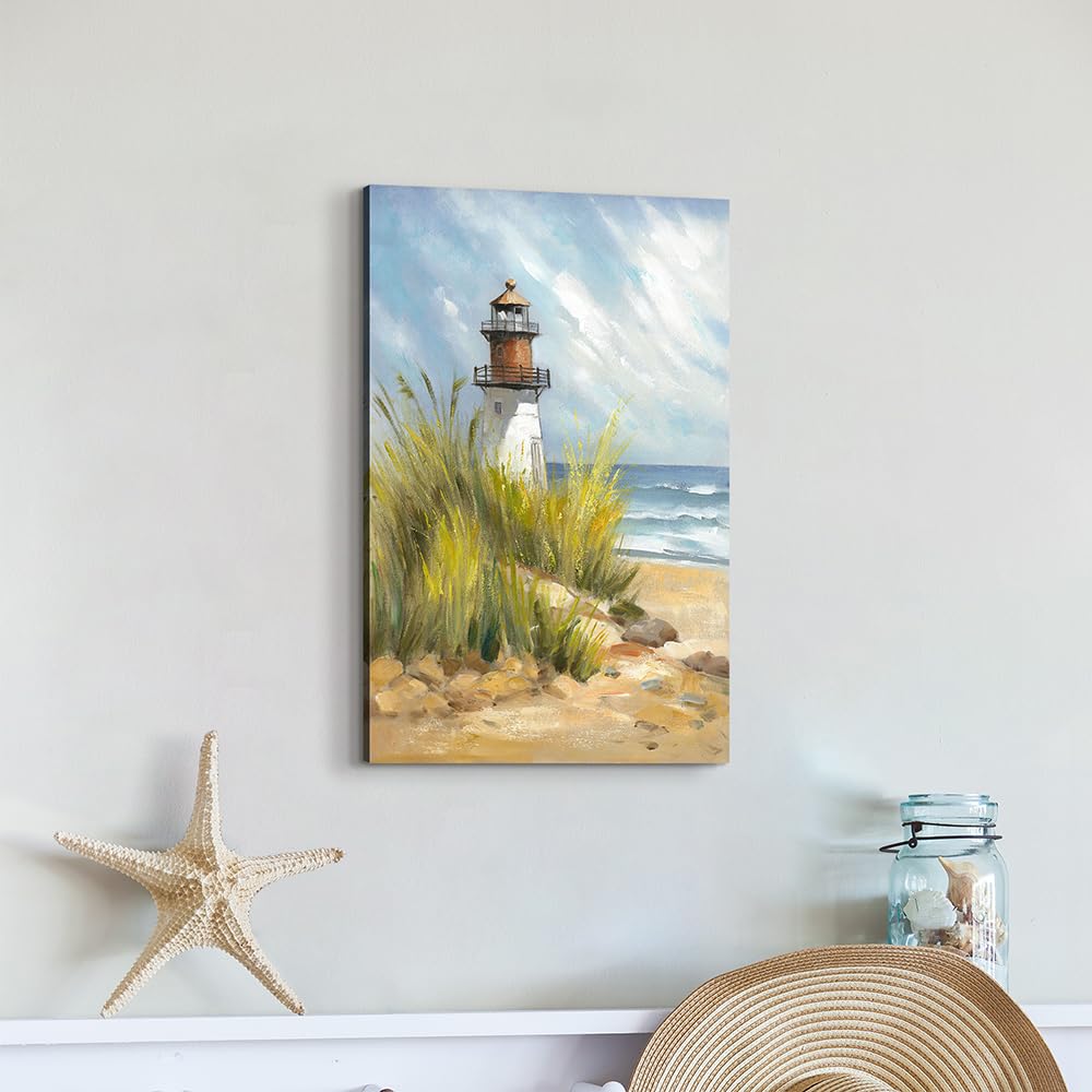 Hardy Gallery coastal wall art lighthouse pictures: beach wall decor coastal artwork nautical ocean print in beach canvas painting for bathroom 11" x 16"