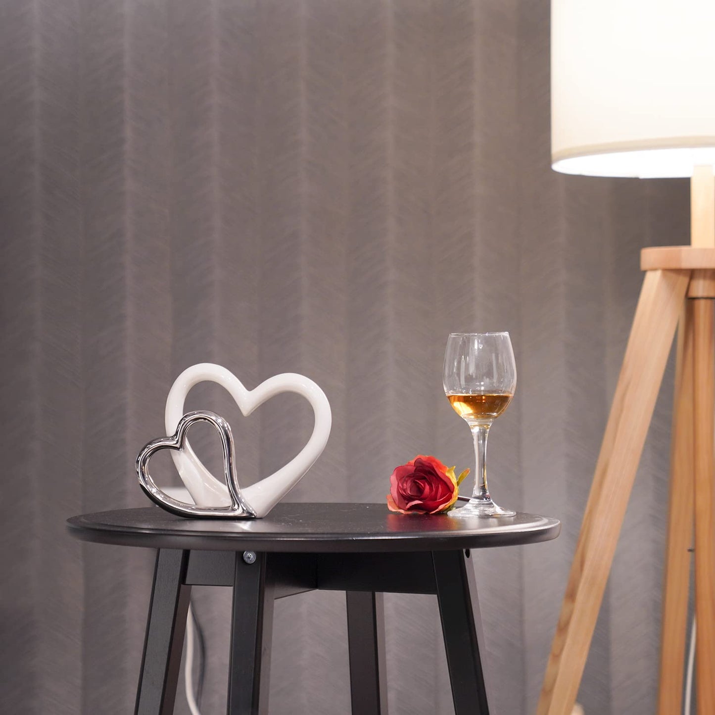 LCdecohome Valentine Decorations - Double Heart Sculpture Table Ornaments Anniversary Couple Gift for Her Home Decor Ceramic Heart Sculptures Figurine 7.5 * 1.75 * 6 inch